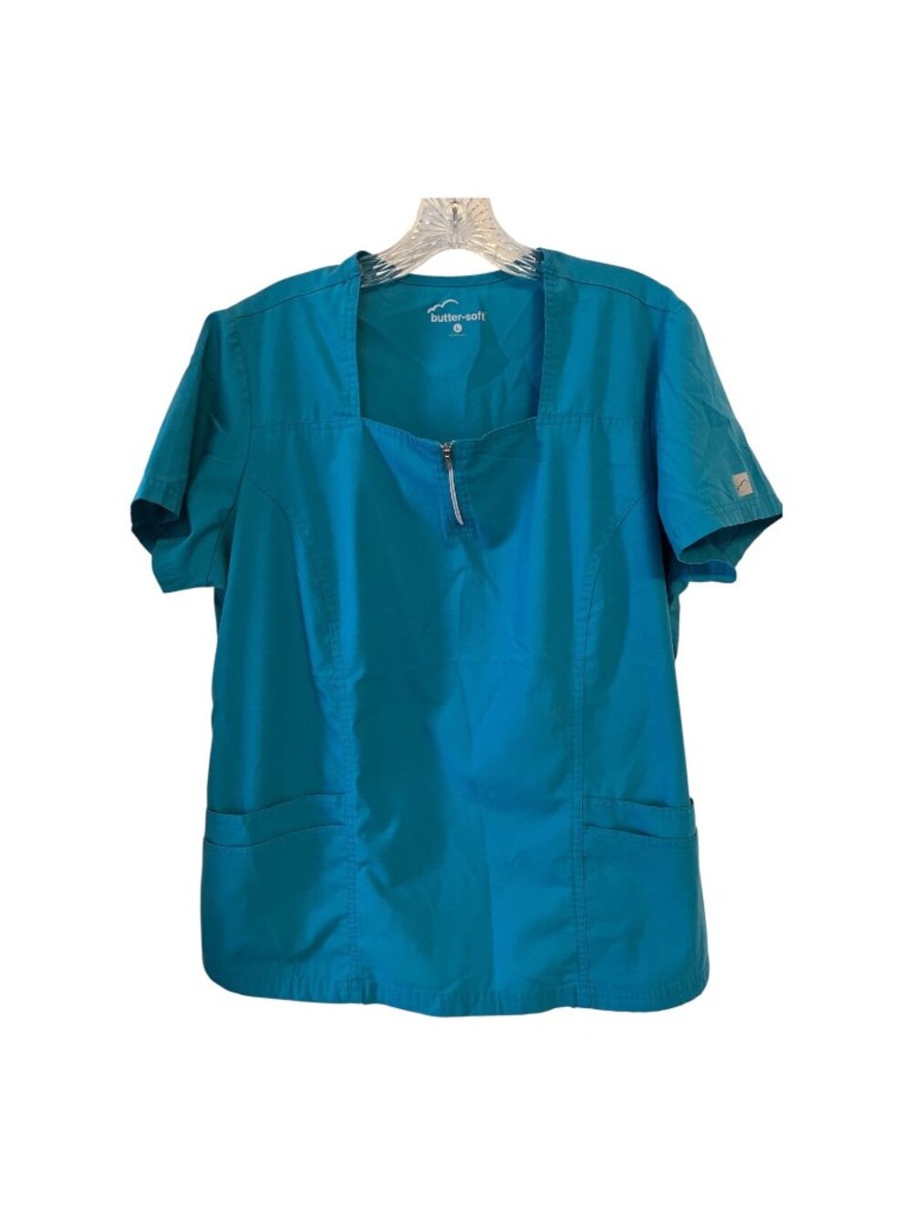 Butter-Soft Women's Teal Scrub Tops Size Large Lot of 3 Zip Neck 2 Pocket